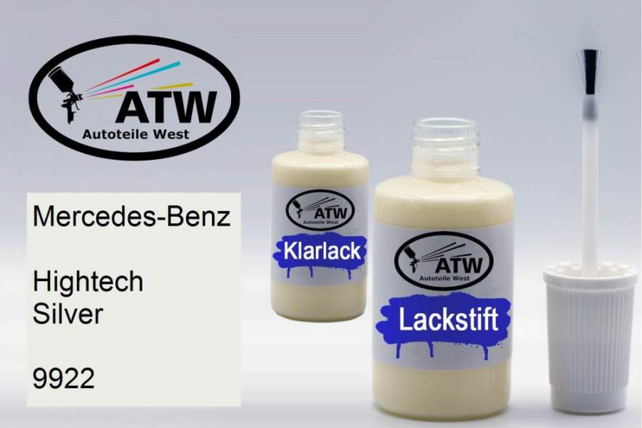 Mercedes-Benz, Hightech Silver, 9922: 20ml Lackstift + 20ml Klarlack - Set, von ATW Autoteile West.